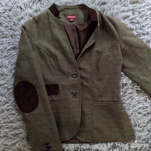 Dark Academia Elbow Pad Green Plain Tweed Jacket